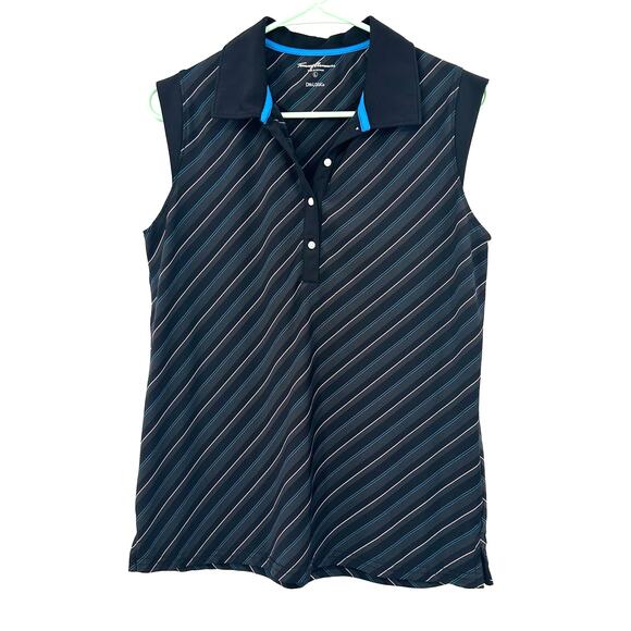 Tommy Armour‎ Size Large Tank Black Stripe Sleeveless Polo Quick Dry Summer - Picture 1 of 4